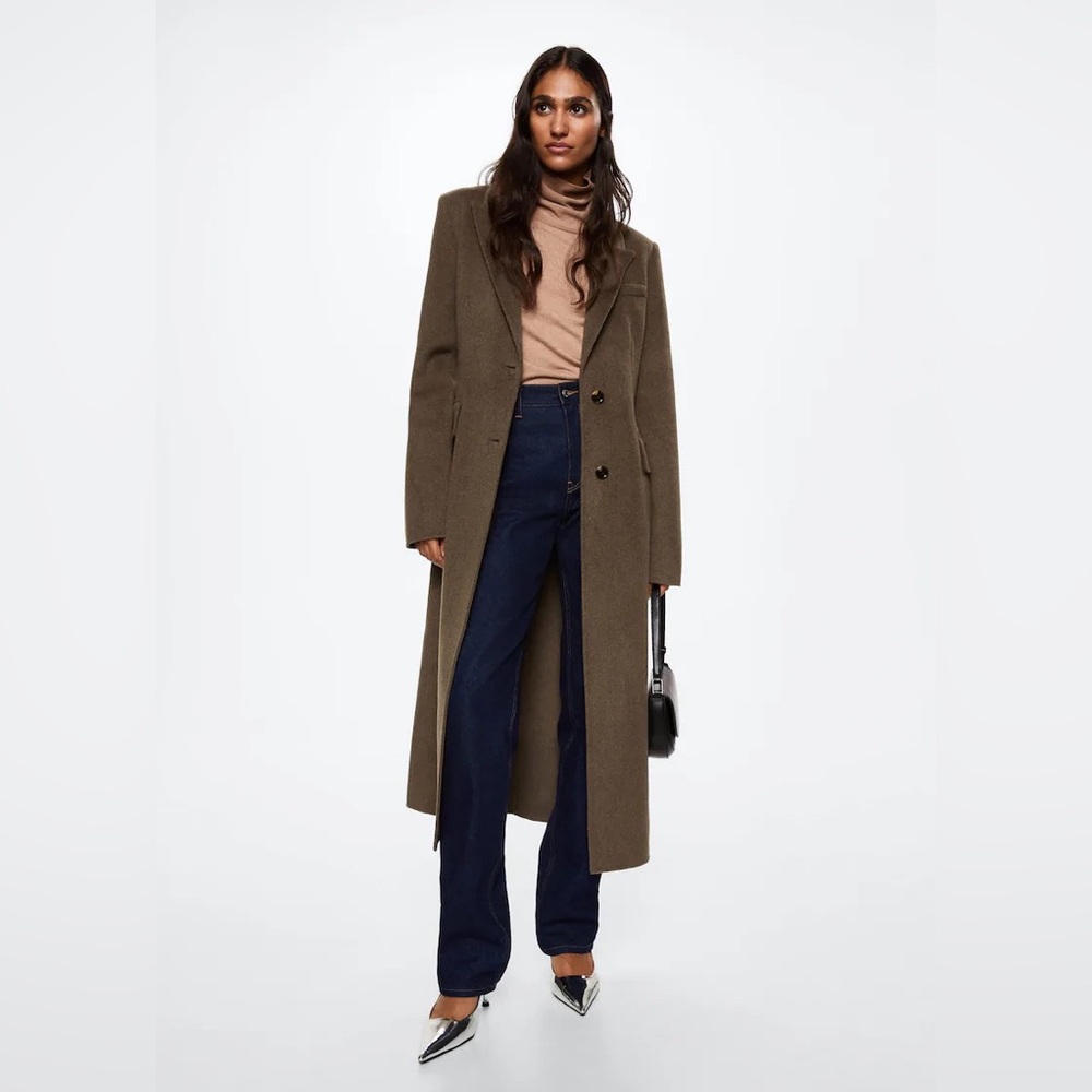 Mango MNG | Fitted Handmade Wool Long Coat Jacket - Picture 2 of 12